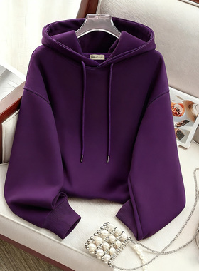 紫色连帽卫衣女加绒2025新款春秋冬薄款韩版休闲带帽上衣外套短款