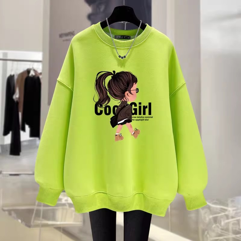 荧光绿潮牌小女孩卫衣女秋冬季