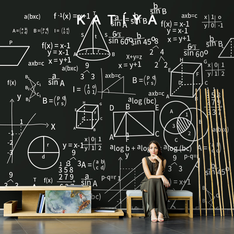 katiya卡通儿童教育数学公式幼儿园壁纸男孩房间墙布全屋定制壁画