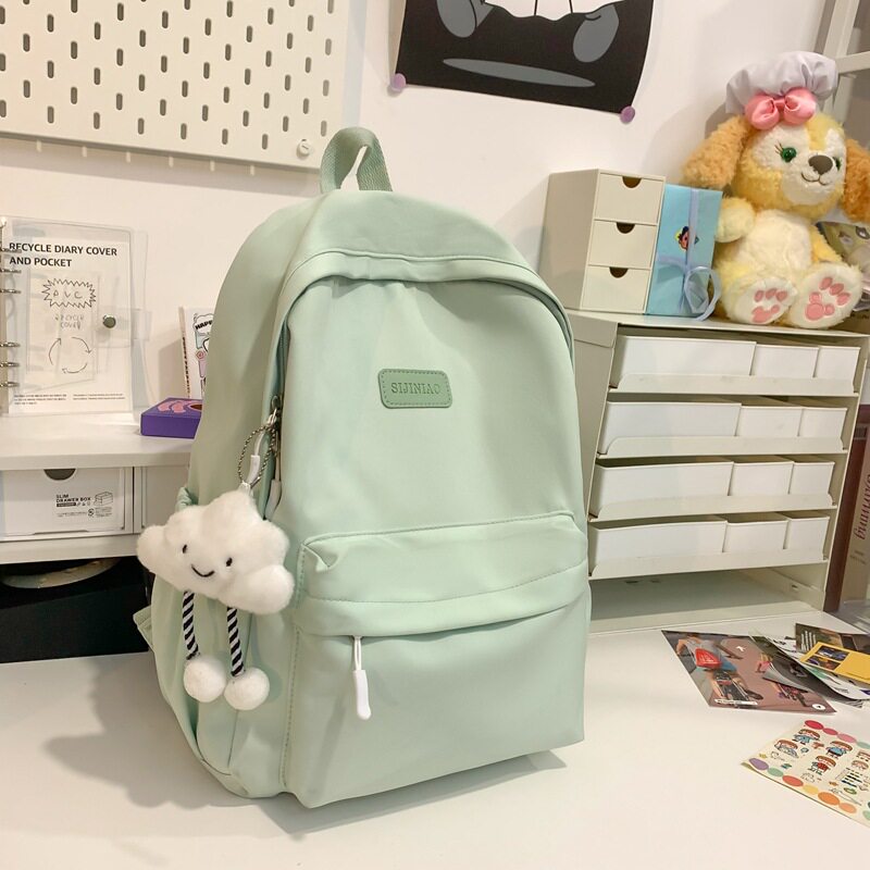 薄荷绿色书包森系ins简约校园日系原宿风古着感纯色中学生双肩包