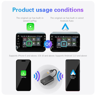 2合1无线Carplay/Android auto适配器车机互联有线转无线盒子跨境