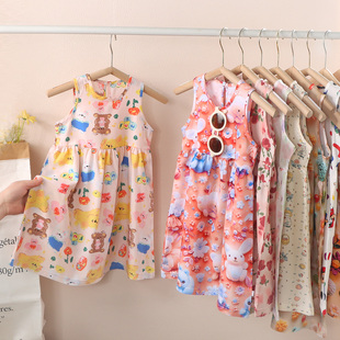 女童睡裙夏季儿童洋气碎花公主裙薄款宝宝无袖背心裙女孩可爱裙子