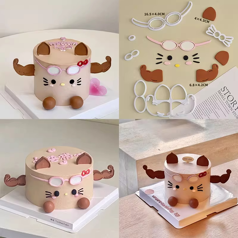 健美手臂健身女神KT猫翻糖切模蛋糕模具搞笑肌肉模具蛋糕装饰压膜