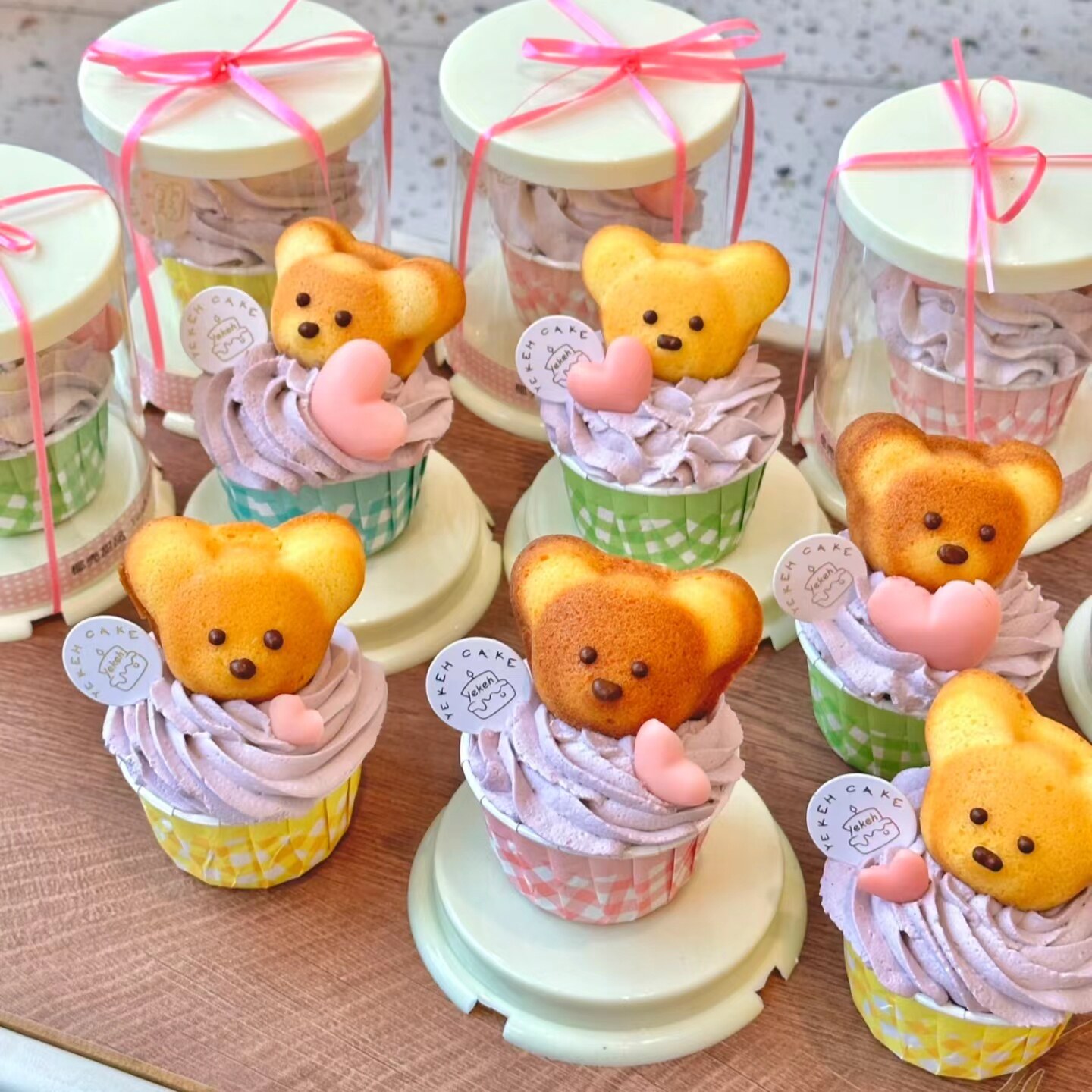 网红立体小熊头蛋糕彩色纸杯蛋糕装饰生日摆件2寸迷你手提包装盒