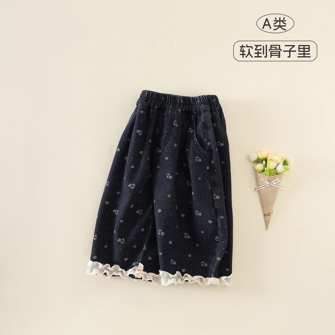 女童秋季新款婴幼儿秋款儿童女宝宝韩版碎花花边直筒宽松休闲裤子