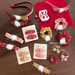 国风织锦球球发绳发夹汉服新年拜年发箍儿童新年扎发发圈头饰