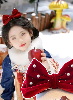 儿童发饰红色立体蝴蝶结在逃白雪公主发夹女童新年节日小女孩头饰