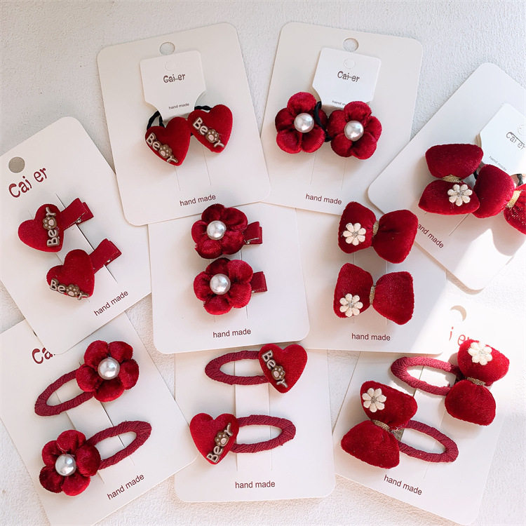 儿童红色充棉蝴蝶结花朵发夹小女孩刘海夹发卡扎头发皮筋发圈头绳,童装/婴儿装/亲子装,发饰,淘宝优惠券,粉丝福利购,淘宝优惠卷