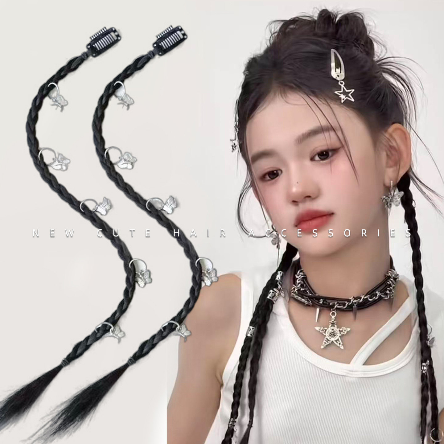 儿童假发辫子麻花辫辣妹环扣编发脏辫街舞爵士小辫子拳击辫发饰
