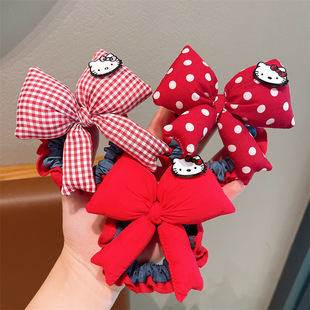 儿童大号红色系蝴蝶结造型头绳女童亲子款 卡通人物波点格纹圈A305