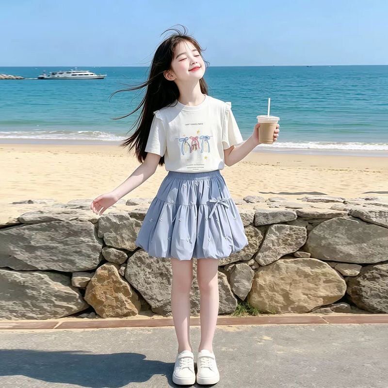 女大童夏季短袖花苞裙裤公主套装图片