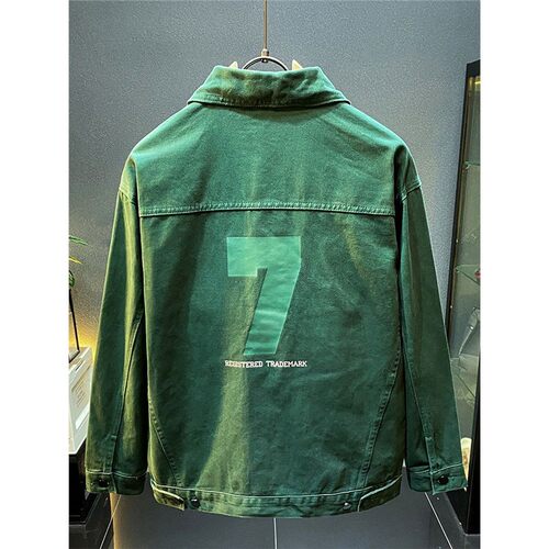 美式复古高级感绿色牛仔外