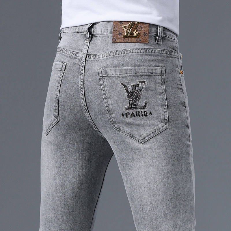 欧货高端牛仔裤男春夏款修身小脚韩版潮牌烫钻印花弹力休闲长裤子