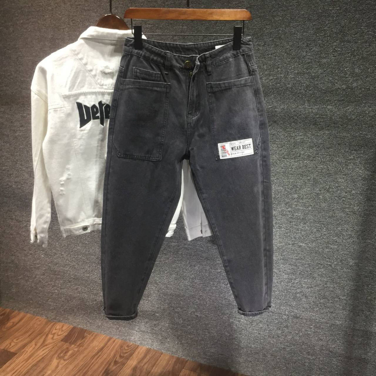 九分秋冬牛仔裤男士潮牌宽松 韩版哈伦裤宽松ins学生萝卜哈伦裤子