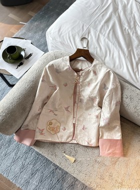 欧洲站2024秋新款V+.COM设计感蝴蝶印花衬衫新中式拼色上衣20757