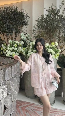 2025夏季蕾丝提花外套阔腿裤套装