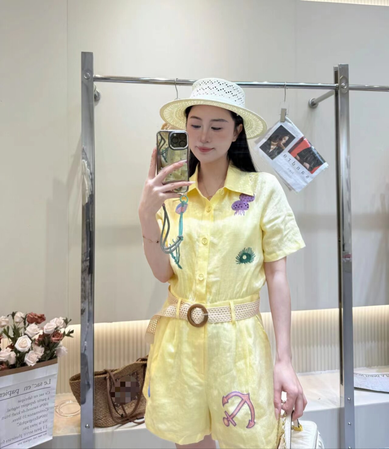 欧洲站2025夏季新款DT.Dong法式印花收腰显瘦衬衣高腰阔腿连体裤
