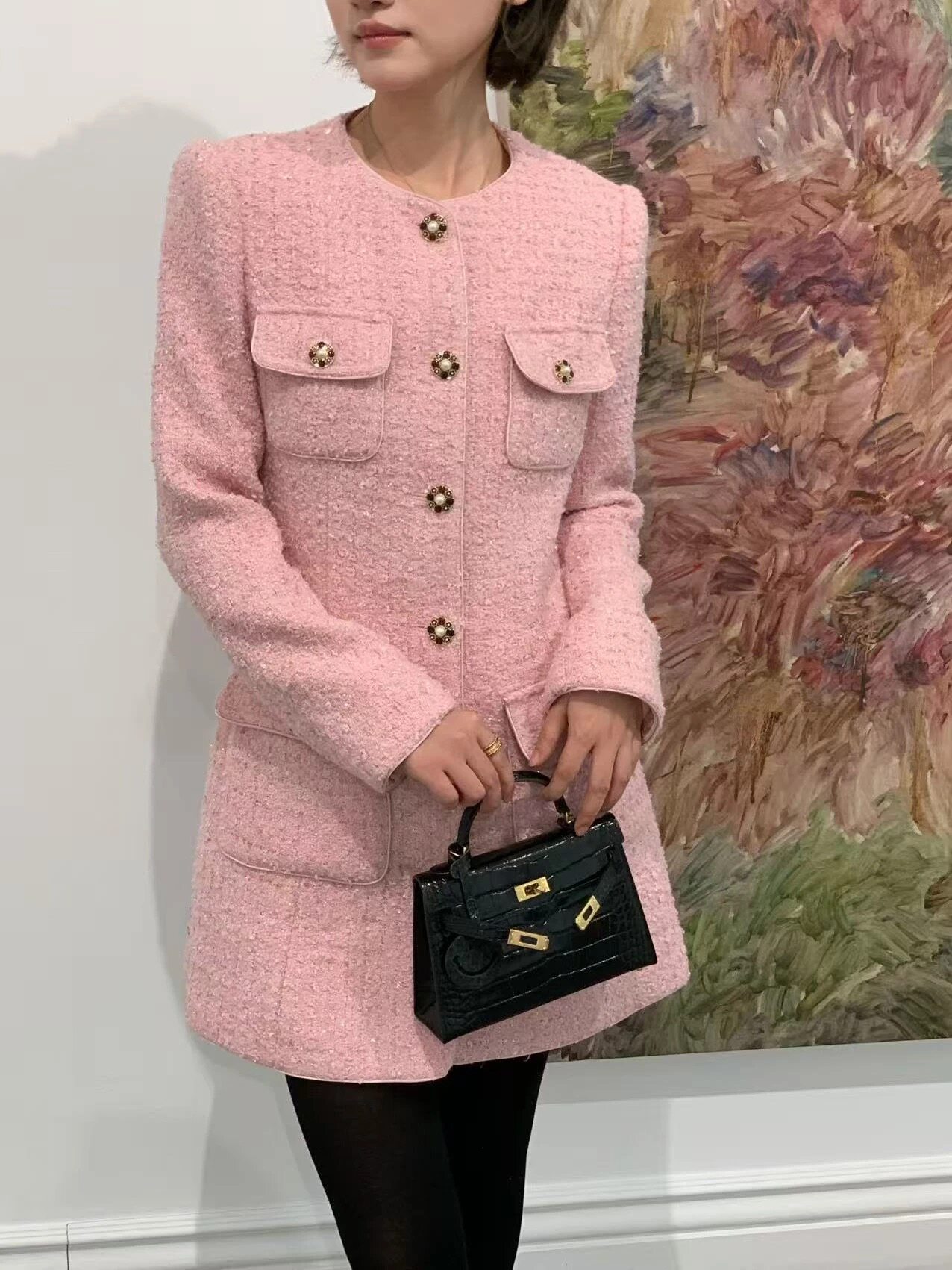 2026春季小香风粗花呢外套上衣女