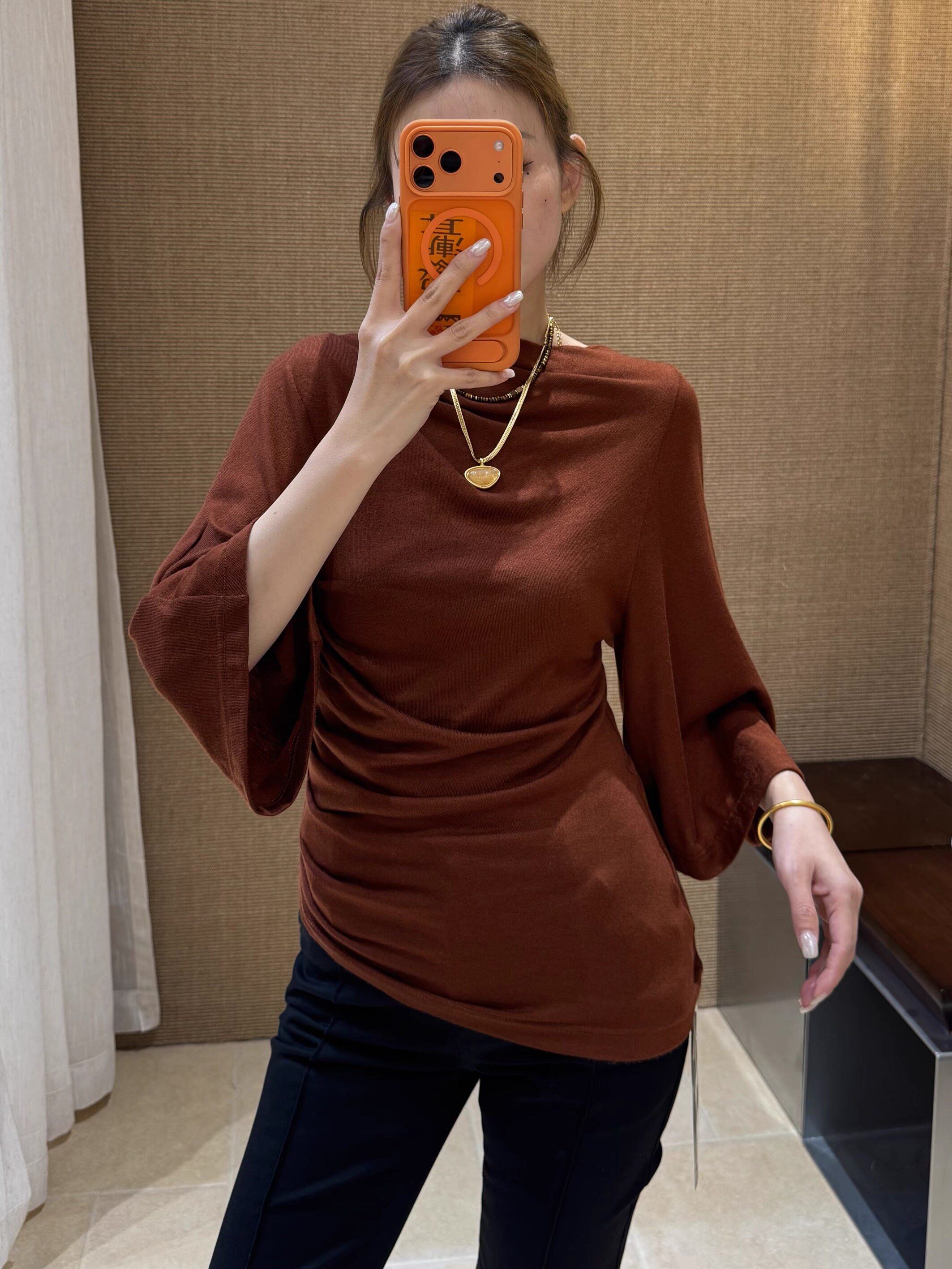 2026秋季时尚圆领褶皱显瘦T恤女