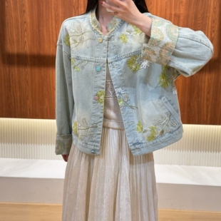 欧洲站2026春季 DT.Dong重工亮片立领刺绣牛仔短外套百搭上衣 新款