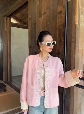 欧洲站2026春季新款DT.Dong气质立领国风刺绣盘扣短外套高级上衣