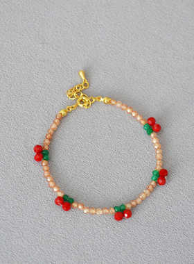 项链日韩优雅ins风红色樱桃香槟