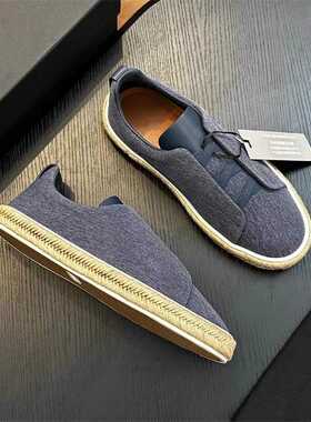 Z家同款松紧带渔夫鞋帆布透气男板鞋免系带套脚开车一脚蹬懒人鞋