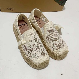 专柜玛丽正品渔夫鞋女春夏款蕾丝镂空厚底休闲帆布鞋乐福鞋05622W