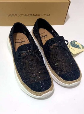 专柜玛丽正品23夏季新款女鞋镂空蕾丝亮片厚底一脚蹬帆布鞋78386W