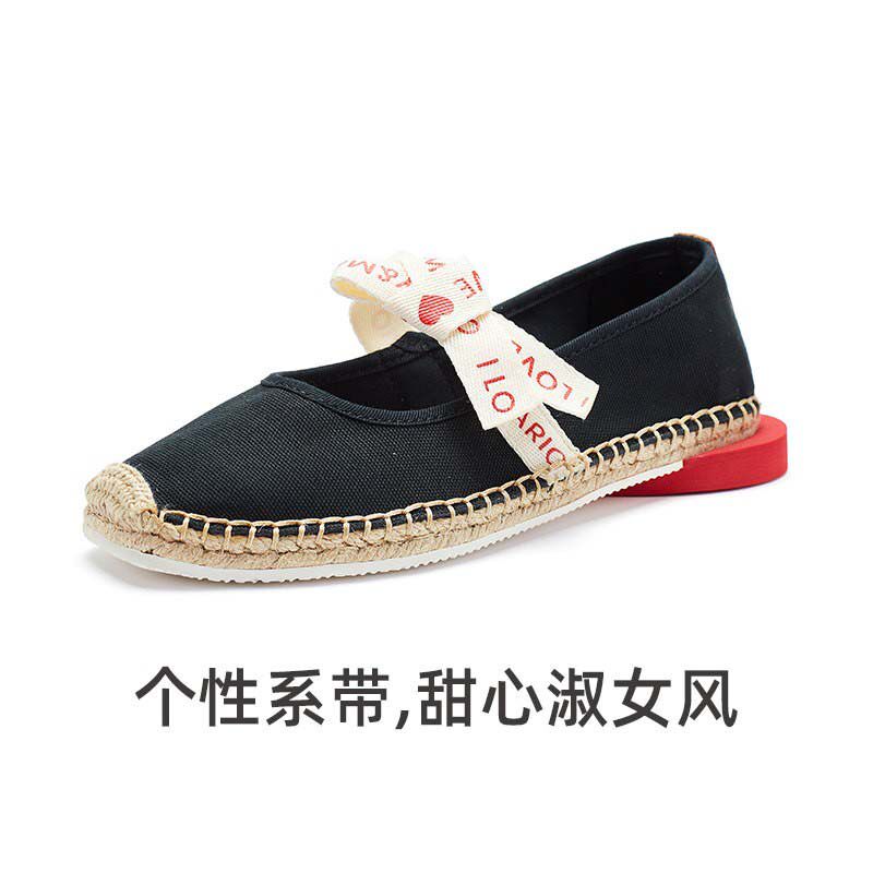 专柜玛丽正品01850W春夏季款蝴蝶结平底套脚休闲浅口麻底渔夫女鞋