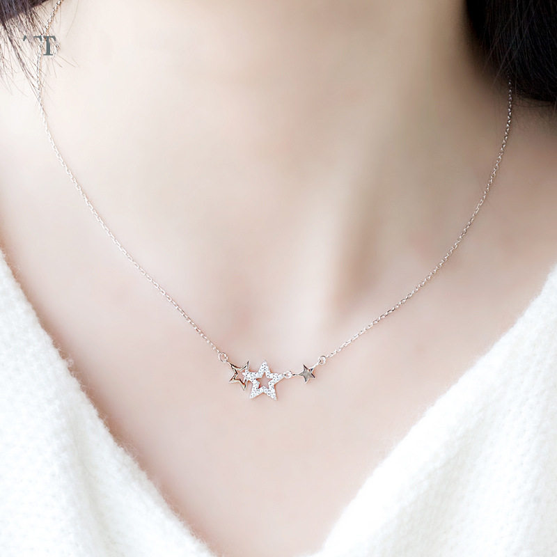 s925纯银项链饰品 女款锁骨链 韩版星星吊坠配链欧美银项链 批发