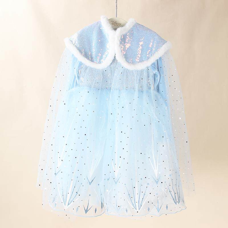 专柜迪士尼艾莎公主秋冬加绒保暖加冕公主裙亮晶晶的披风礼服裙
