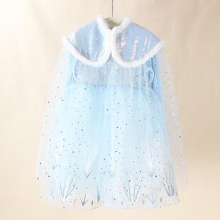 专柜迪士尼艾莎公主秋冬加绒保暖加冕公主裙亮晶晶的披风礼服裙