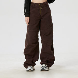 Adidas三叶草26年春季女子休闲宽松纯棉运动工装长裤直筒裤KC8892