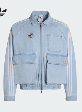 阿迪达斯男装26夏季新款翻领工装牛仔夹克休闲运动风外套KX4824