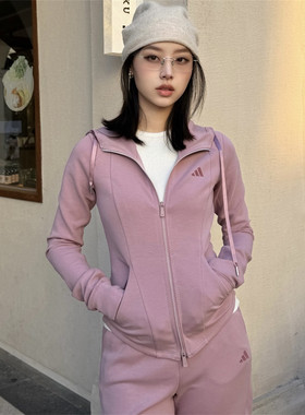 adidas阿迪达斯连帽外套26春季女针织休闲运动夹克KH2701/KH2700