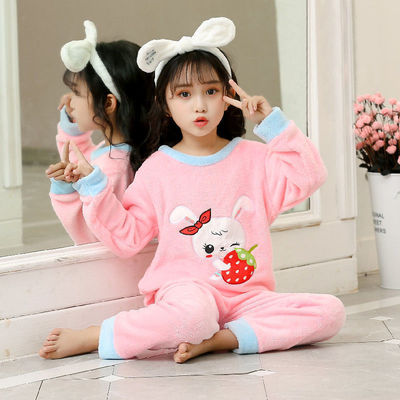 女童珊瑚绒睡衣女秋冬季