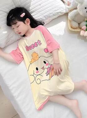 纯棉夏季短袖可爱男女童睡裙睡衣