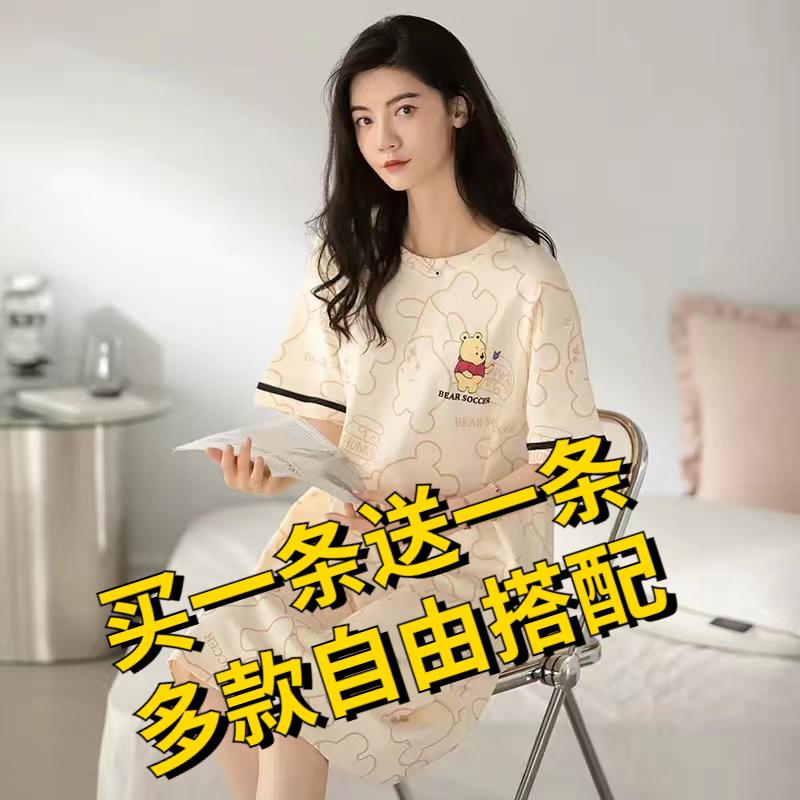 女士睡裙夏季纯棉卡通可爱睡衣