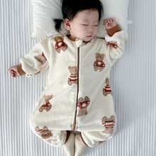 婴儿珊瑚绒连体衣秋冬款加厚保暖法兰绒女宝宝睡衣男宝小月龄睡袋