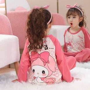 衣服 小女孩长袖 女童睡衣纯棉a类2025新款 春秋儿童宽松家居服套装