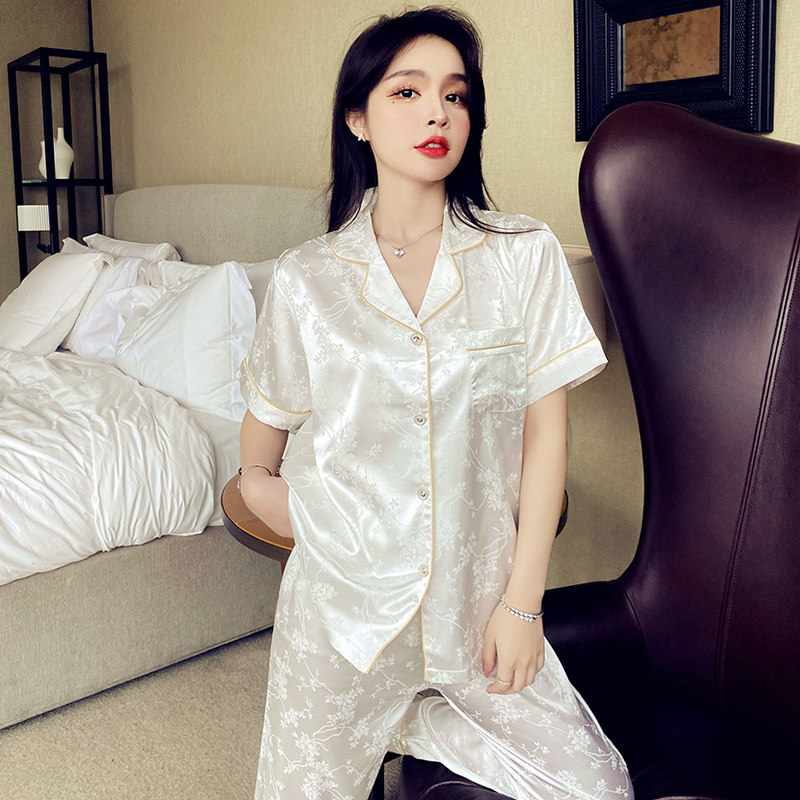 性感冰丝夏季睡衣女丝绸可爱印花