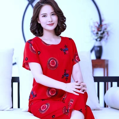 中老年棉绸睡衣女夏短袖薄款