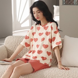 2024年新款 夏天睡衣女夏季 纯棉两件套装 短袖 可爱可外穿家居服 薄款