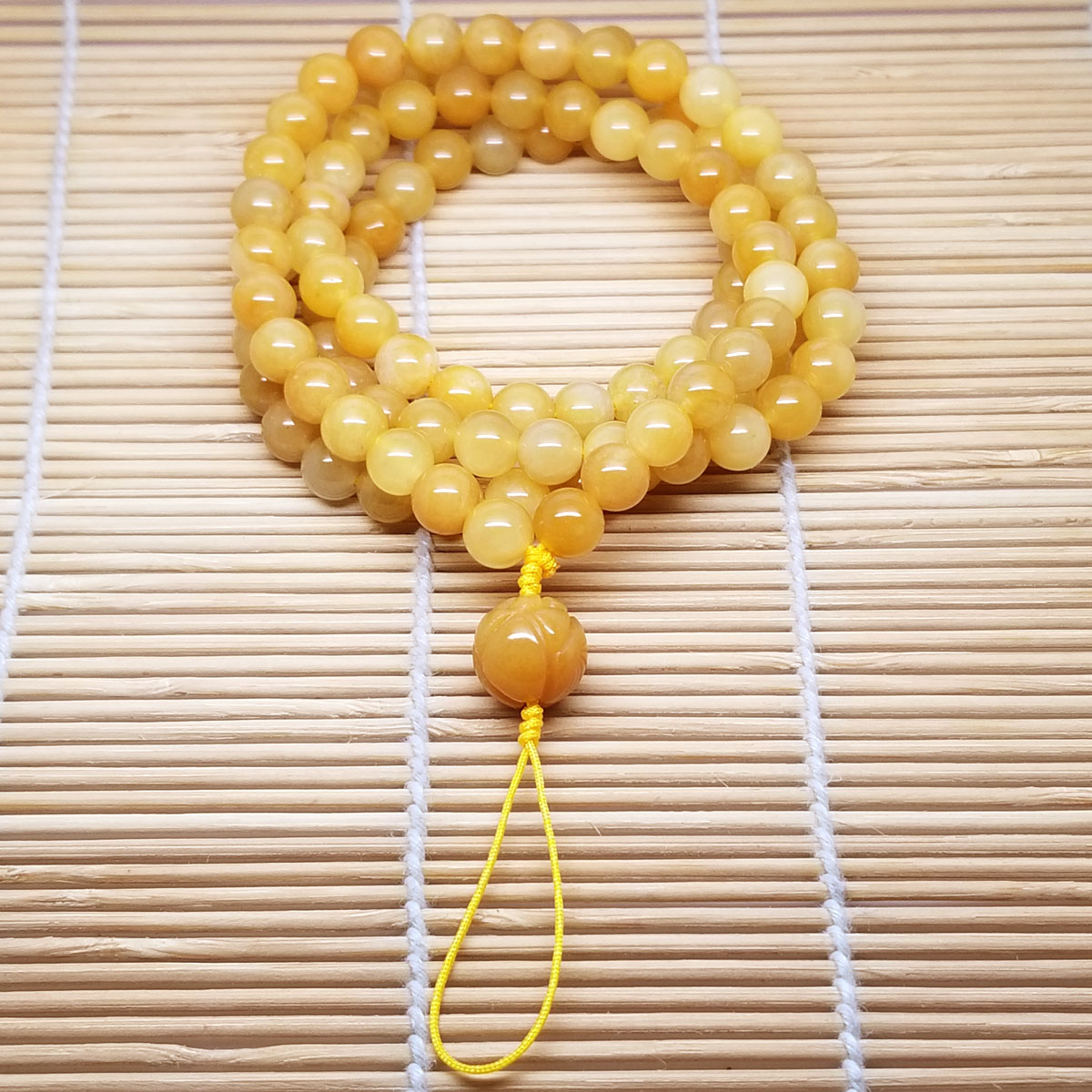 天然黄玉108颗佛珠手机挂链防丢