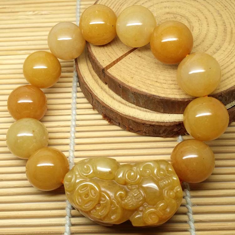 天然老黄玉貔貅手链复古情侣