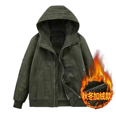 复古工装连帽棉服加绒加厚 阿美咔叽甲板服羊羔绒外套冬季棉衣 潮