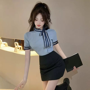 前台接待职业装空姐制服女性感显瘦衬衫美容院足浴技师工作服套装