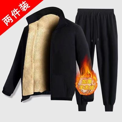 秋冬外套男羊羔绒立领加厚男士运动夹克宽松大码卫衣男装加绒休闲