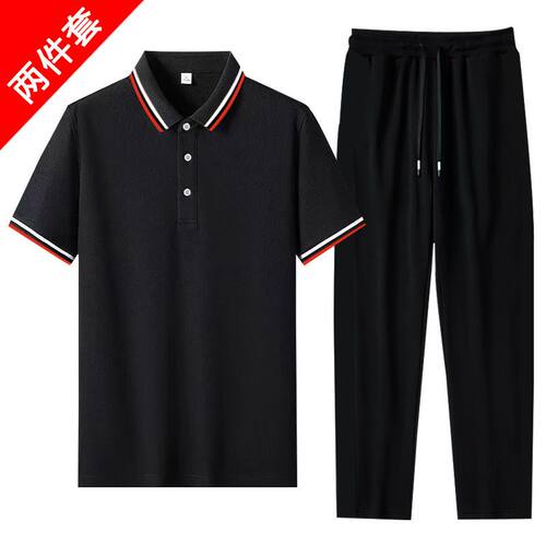 短袖运动POLO衫两件套冰丝男士速干T恤透气运动休闲运动套装1/2件